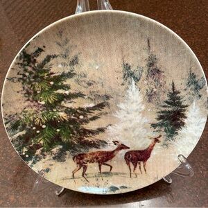 Pottery Barn China Porcelain SaladPlate Deer In Snow Eight Plates Bundle Vintage